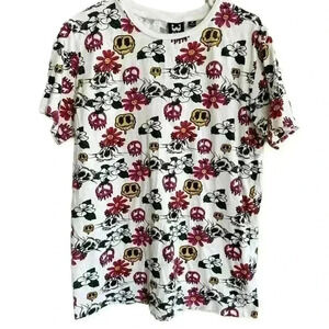 WXYZ Men's Size Medium White Smiley Peace Skull Short Sleeve T-Shirt Adult